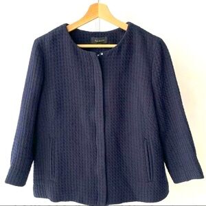 Talbots‎ Navy Blue Swing Jacket Blazer Woven 12 P Petites Preppy Outdoorsy Form